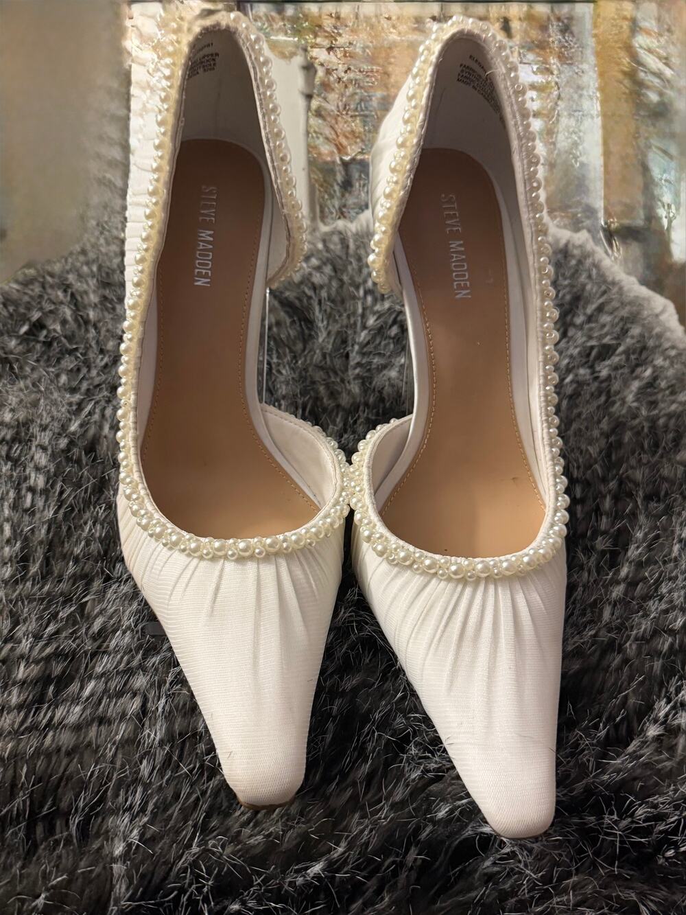 Steve Madden Pearl Embellished White D'Orsay Heels